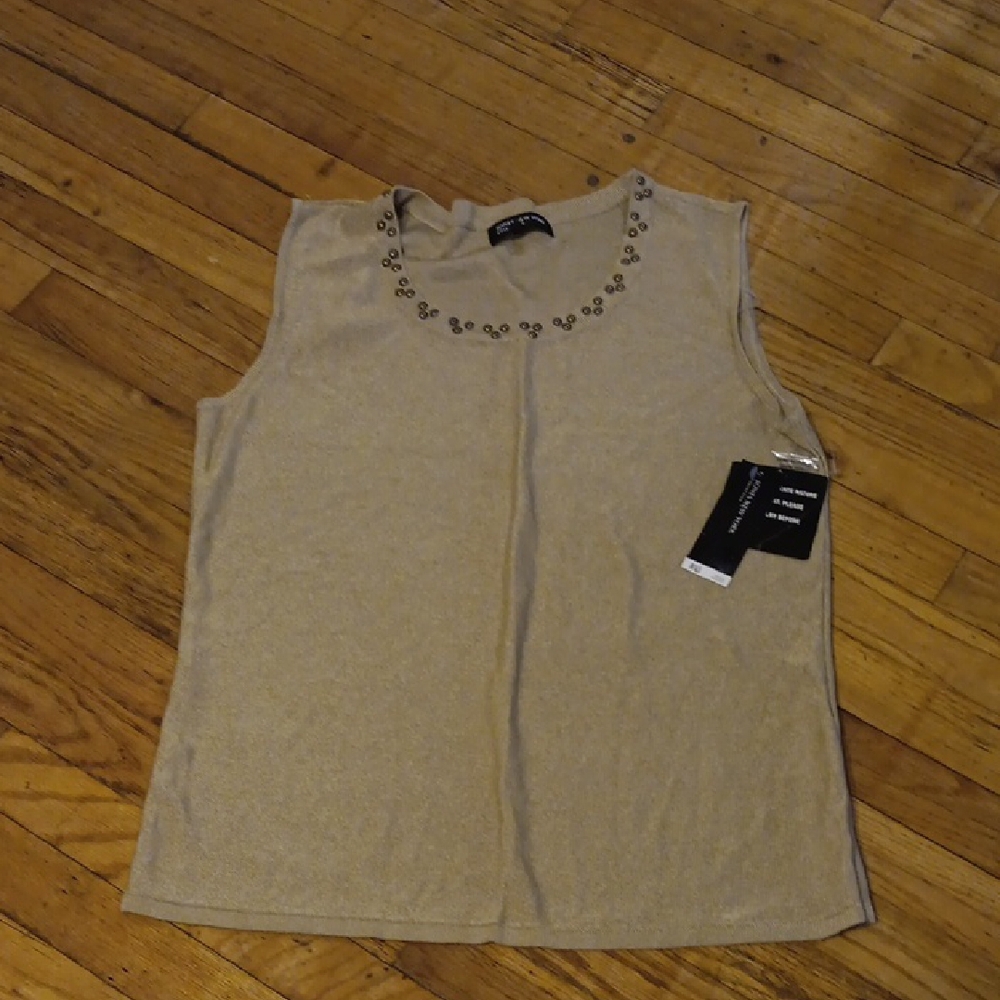 Jones New York Tan Embellished Tee XL NWT